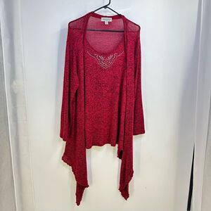 Closet Full Womens'. XL Red and Black Marled Pill Over Knit Top with Tails